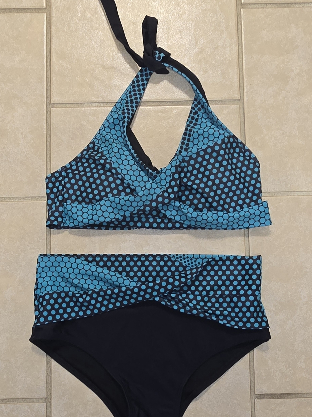 Blue Polka Dot Two-Piece Halter Bikini